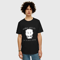 Футболка оверсайз мужская Котик-джентльмен на черном, цвет: черный — фото 2