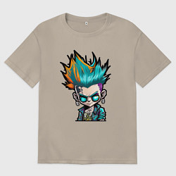 Футболка оверсайз мужская Стикер панк, цвет: миндальный