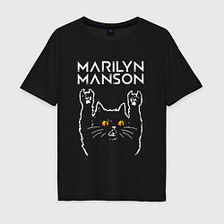 Футболка оверсайз мужская Marilyn Manson rock cat, цвет: черный