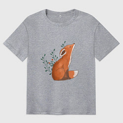 Мужская футболка оверсайз Лисица и листики