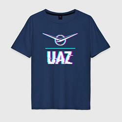 Футболка оверсайз мужская Значок UAZ в стиле glitch, цвет: тёмно-синий