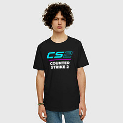 Футболка оверсайз мужская Символ Counter Strike 2 в неоновых цветах, цвет: черный — фото 2