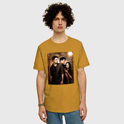 Футболка оверсайз мужская Сумерки Белла Эдвард Джейкоб, цвет: горчичный — фото 2