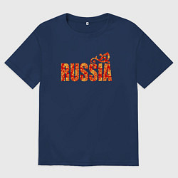 Мужская футболка оверсайз Russia: в стиле хохлома