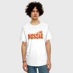 Футболка оверсайз мужская Russia: в стиле хохлома, цвет: белый — фото 2
