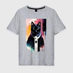 Мужская футболка оверсайз Чёрный кот - киберпанк
