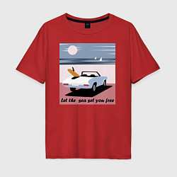 Мужская футболка оверсайз Машина на пляже