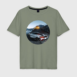 Мужская футболка оверсайз Машина с рестораном на горе