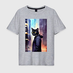 Мужская футболка оверсайз Чёрный котяра житель Нью-Йорка