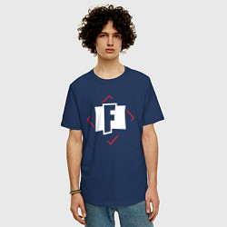 Футболка оверсайз мужская Символ Fortnite в красном ромбе, цвет: тёмно-синий — фото 2