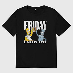 Футболка оверсайз мужская Гомер Симсон и Бендер в пятницу, цвет: черный