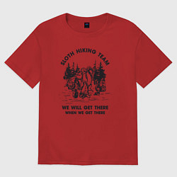 Футболка оверсайз мужская Поход ленивый с ленивцем, цвет: красный