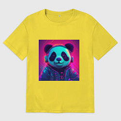 Футболка оверсайз мужская Милая панда в лучах неона, цвет: желтый