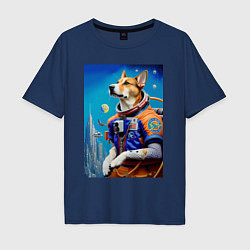 Мужская футболка оверсайз The dog is a brave cosmonaut