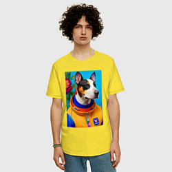 Футболка оверсайз мужская Бравый пёс в лётной форме, цвет: желтый — фото 2