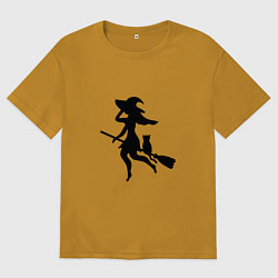Мужская футболка оверсайз Ведьмочка и кот на метле