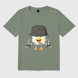 Футболка оверсайз мужская Chicken Gun в каске, цвет: авокадо
