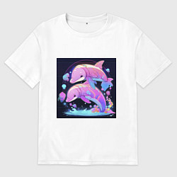 Футболка оверсайз мужская Розовые аниме кибер-дельфины, цвет: белый