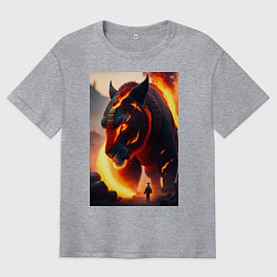 Футболка оверсайз мужская Огненный горящий голем, цвет: меланж