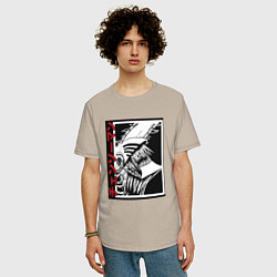 Футболка оверсайз мужская Человек бензопила в движении арт, цвет: миндальный — фото 2
