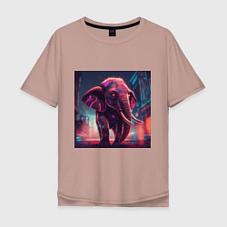 Мужская футболка оверсайз Кибер-слон в свете неона