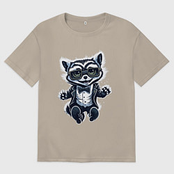 Футболка оверсайз мужская Милый енотик в очках, цвет: миндальный