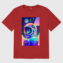 Футболка оверсайз мужская Девчонка бравый космонавт - нейросеть, цвет: красный