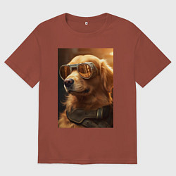Мужская футболка оверсайз Золотистый ретривер в золотых очках