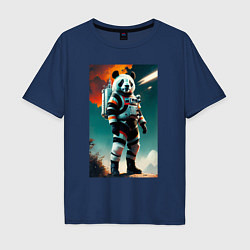 Футболка оверсайз мужская Панда-космонавт на похожей планете, цвет: тёмно-синий