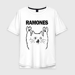 Футболка оверсайз мужская Ramones - rock cat, цвет: белый