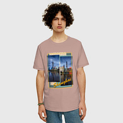 Футболка оверсайз мужская Китай Шанхай, цвет: пыльно-розовый — фото 2