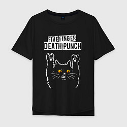 Футболка оверсайз мужская Five Finger Death Punch rock cat, цвет: черный