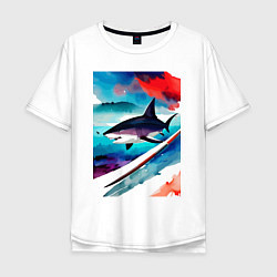 Мужская футболка оверсайз Shark - watercolor - art