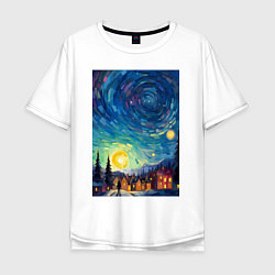 Мужская футболка оверсайз Ночной пейзаж в стиле Ван Гога