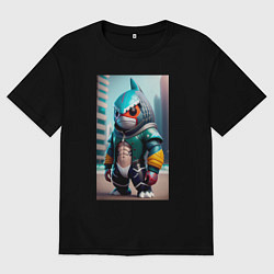 Футболка оверсайз мужская Cybershark - fantasy - neural network, цвет: черный