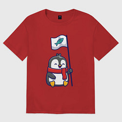 Мужская футболка оверсайз Пингвин с рыбным флажком