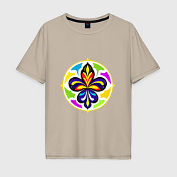 Мужская футболка оверсайз Гербовая лилия в цветовой абстракции