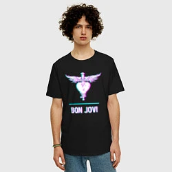 Футболка оверсайз мужская Bon Jovi glitch rock, цвет: черный — фото 2