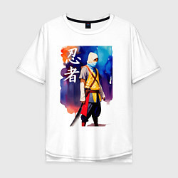 Мужская футболка оверсайз Ниндзя - иероглифы - живопись