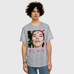 Футболка оверсайз мужская МоМо - Девушка на фоне цветов, цвет: меланж — фото 2