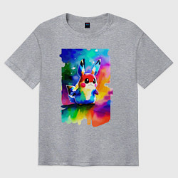 Мужская футболка оверсайз Акварельный Пикачу - поп-арт