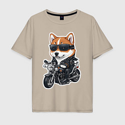 Мужская футболка оверсайз Shiba Inu собака мотоциклист