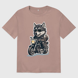 Мужская футболка оверсайз Волчья сила на двух колесах