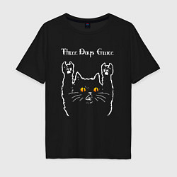 Футболка оверсайз мужская Three Days Grace rock cat, цвет: черный