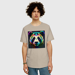 Футболка оверсайз мужская Красочная панда - нейросеть, цвет: миндальный — фото 2