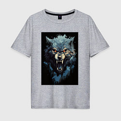 Мужская футболка оверсайз Серый волк и синии брызги