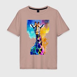Футболка оверсайз мужская Маленький жирафёнок - Африка - акварель, цвет: пыльно-розовый