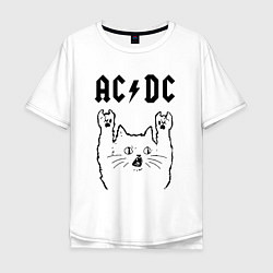 Футболка оверсайз мужская AC DC - rock cat, цвет: белый