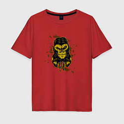 Футболка оверсайз мужская Крутая горилла с наушниками, цвет: красный