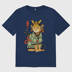 Футболка оверсайз мужская Samurai battle cat, цвет: тёмно-синий